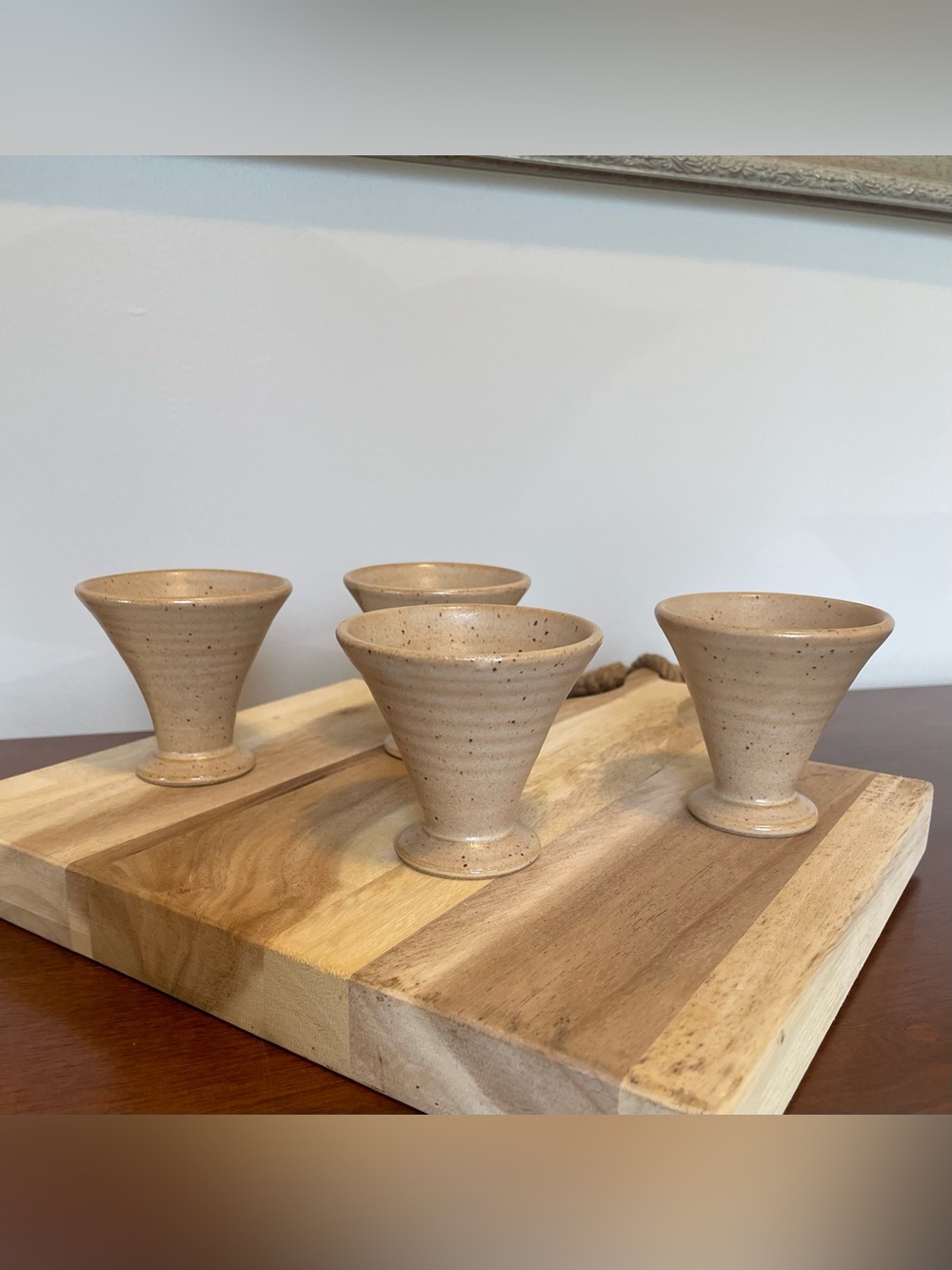 Studio Pottery Sake Cups with Floral Motif - Set of 4 - Picture 9 of 12